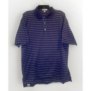 Peter Millar Men’s Blue Striped Cotton Performance Golf Polo Shirt Sz L